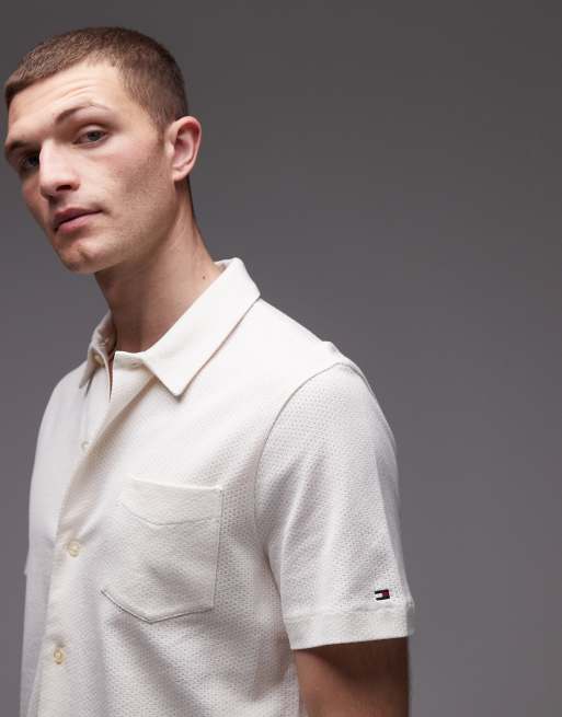 Tommy Hilfiger - Chemise coupe classique à manches courtes en maille ajourée - Bleu foncé