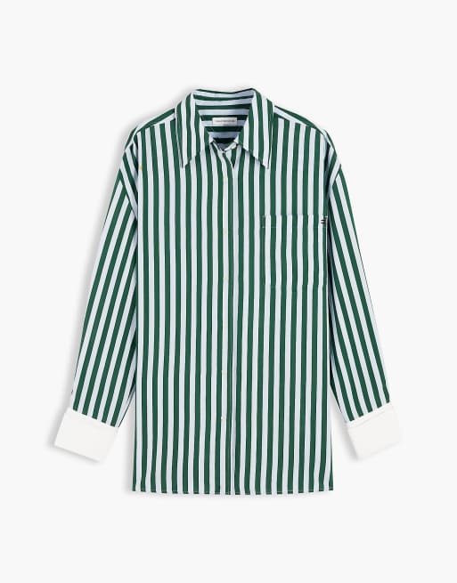 Tommy Hilfiger chemise coupe relaxed à rayures avec double poignet en bleu et vert, 5 de 6