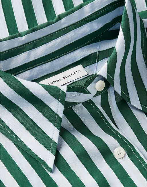 Tommy Hilfiger chemise coupe relaxed à rayures avec double poignet en bleu et vert, 6 de 6