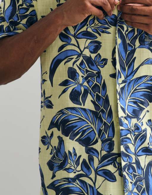 Tommy Hilfiger - Chemise décontractée style bowling d'ensemble à imprimé tropical et col à revers - Bleu et jaune, 2 de 5