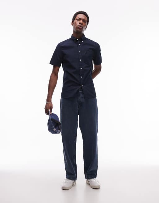 Tommy Hilfiger - Chemise en crépon à manches courtes - Bleu marine, 3 de 4