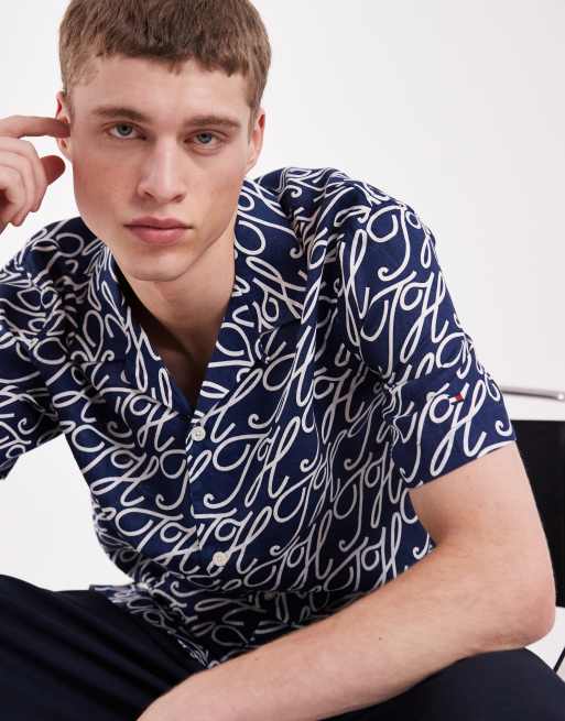Tommy Hilfiger - Chemise en lin imprimée avec manches courtes et col - Bleu marine, 2 de 5