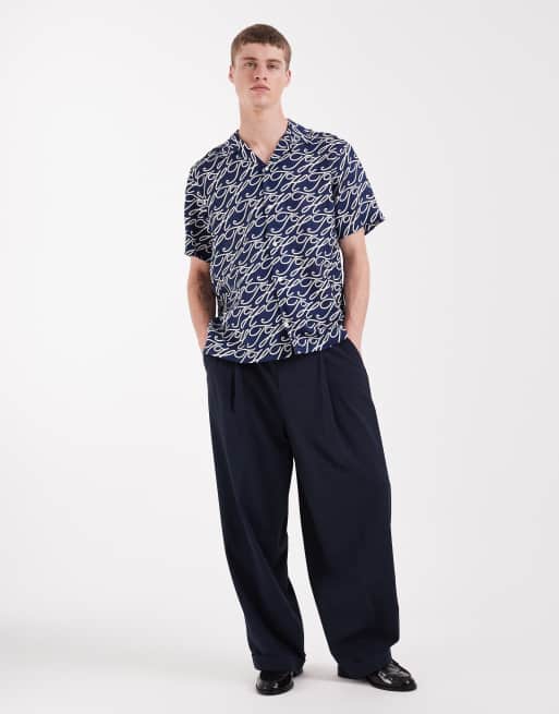 Tommy Hilfiger - Chemise en lin imprimée avec manches courtes et col - Bleu marine, 3 de 5