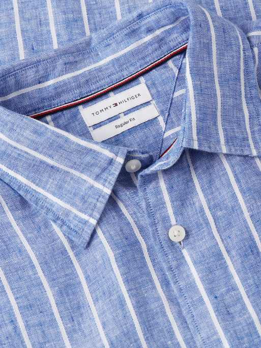 Tommy Hilfiger chemise en lin pur à rayures texturées coupe regular bleue, 6 de 6