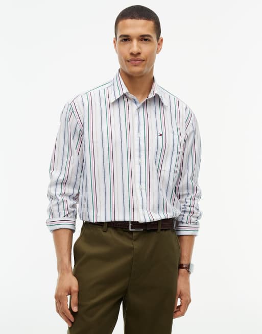 Tommy Hilfiger chemise en popeline à rayures mixtes coupe relaxed multicolore, 1 de 6