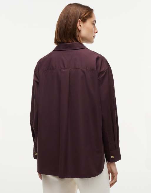 Tommy Hilfiger chemise en popeline coupe décontractée à double poignet couleur chocolat, 4 de 6