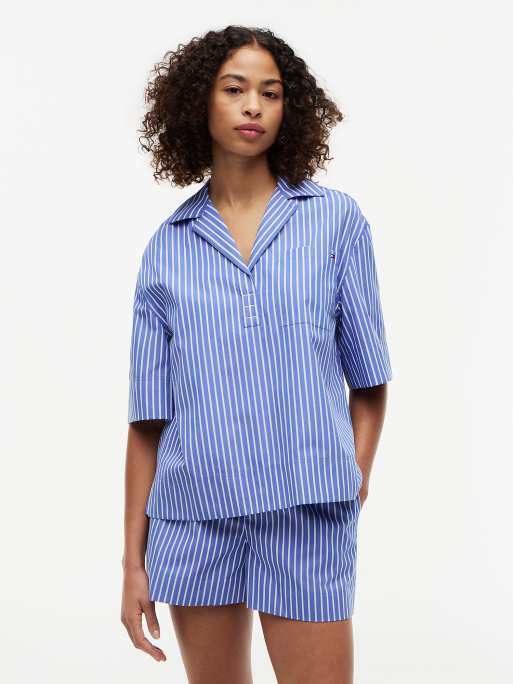 Tommy Hilfiger chemise en popeline coupe relaxed à manches courtes en bleu multicolore