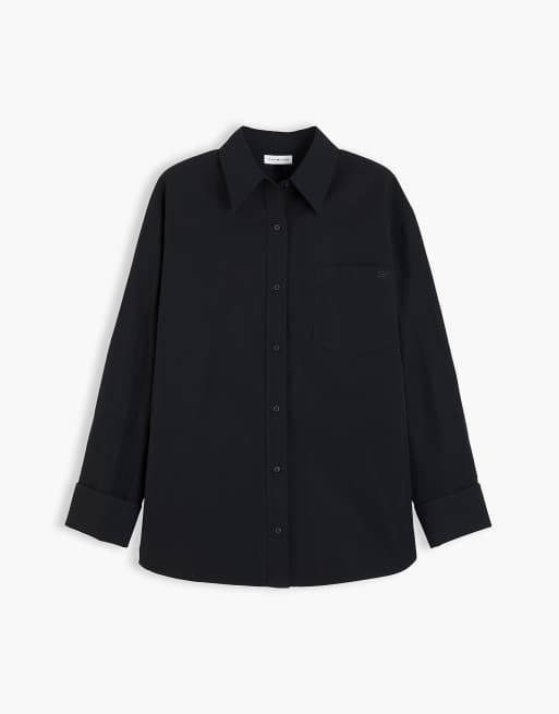 Tommy Hilfiger chemise en popeline noire coupe relaxed à double poignet, 5 de 6