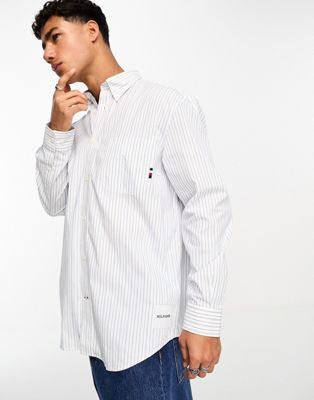 Tommy Hilfiger classic stripe long sleeve shirt in blue - ASOS Price Checker