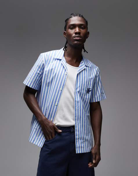 Tommy Hilfiger - Chemise toucher papier à manches courtes et rayures - Bleu - view 1