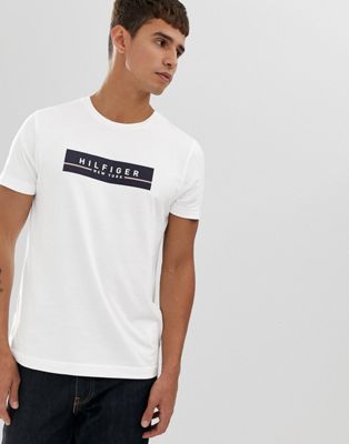 Tommy Hilfiger chest box logo print t-shirt in white | ASOS