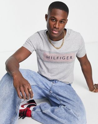Tommy Hilfiger chest corp stripe logo t-shirt in grey