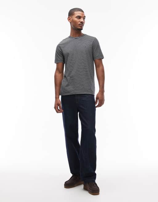 Tommy Hilfiger chest flag logo striped T-shirt in blue and white , 2 of 5