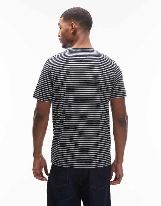 Tommy Hilfiger chest flag logo striped T-shirt in blue and white , 3 of 5