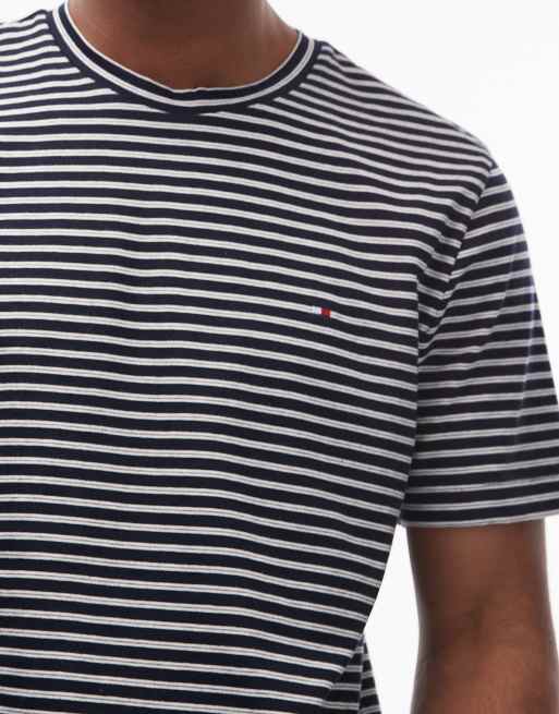 Tommy Hilfiger chest flag logo striped T-shirt in blue and white , 5 of 5