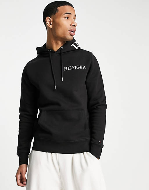 Tommy Hilfiger chest & hood logo hoodie in black | ASOS