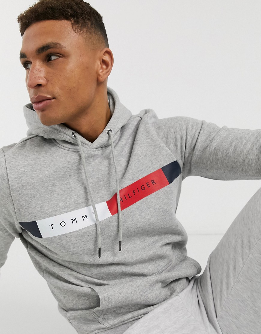 Tommy Hilfiger chest icon logo hoodie in gray marl-Grey