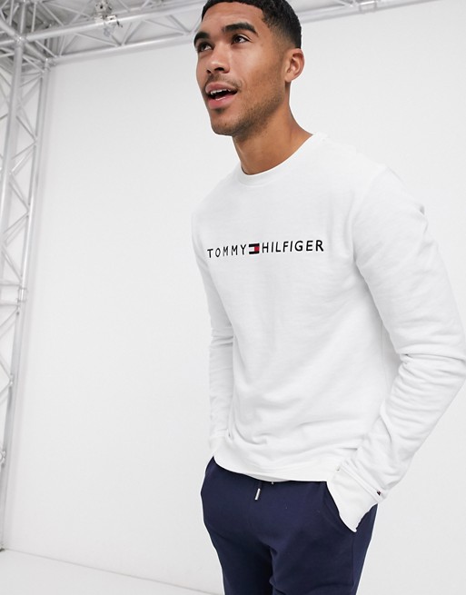 Tommy Hilfiger chest logo lounge sweatshirt in white