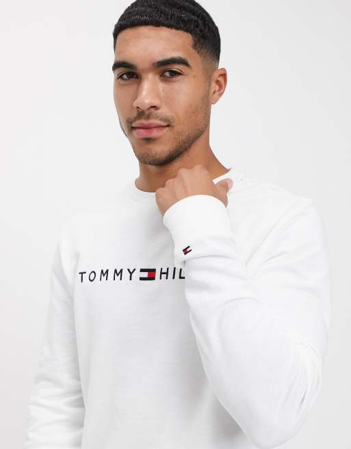 Tommy Hilfiger chest logo lounge sweatshirt in white