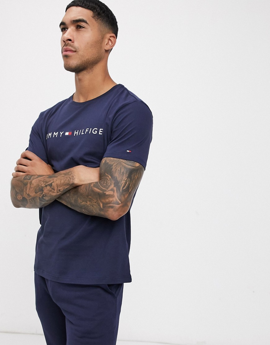Tommy Hilfiger chest logo lounge t-shirt in navy-Black