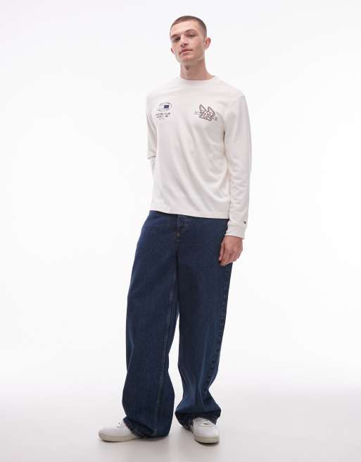 Tommy Hilfiger chest racing logo long sleeve t-shirt in white, 2 of 5