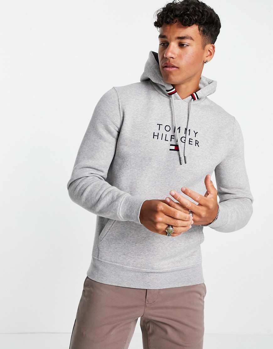 Tommy Hilfiger chest stacked flag logo hoodie in medium gray heather-Grey