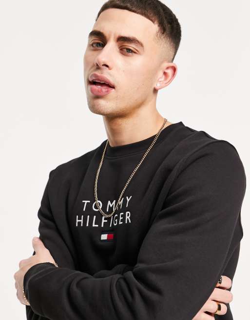 Tommy Hilfiger chest stacked flag logo sweatshirt in black