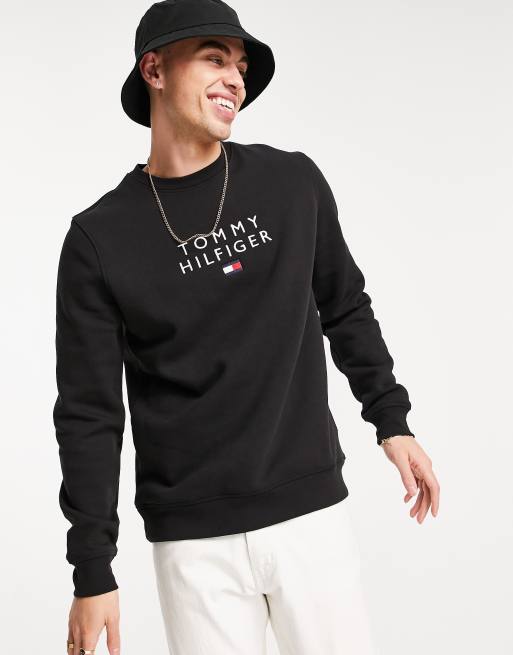 Tommy Hilfiger chest stacked flag logo sweatshirt in black