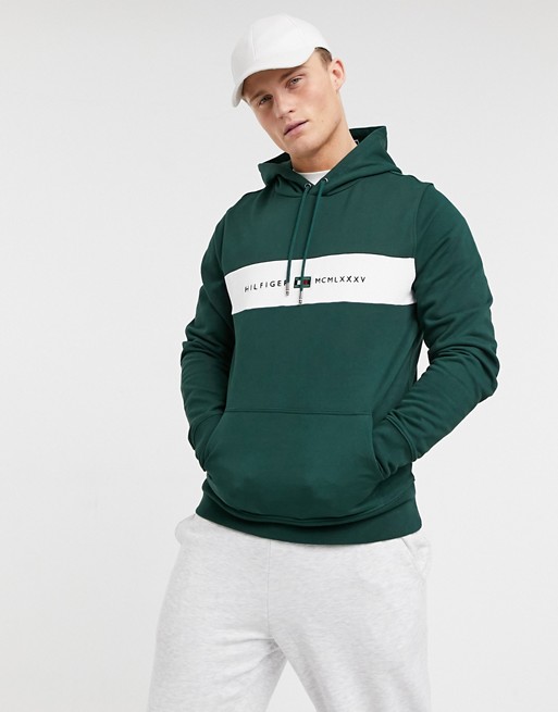 Tommy Hilfiger chest stripe logo hoodie in green | ASOS