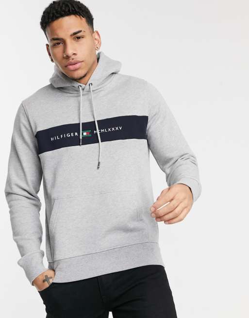 Chest stripe clearance logo hooded sweatshirt