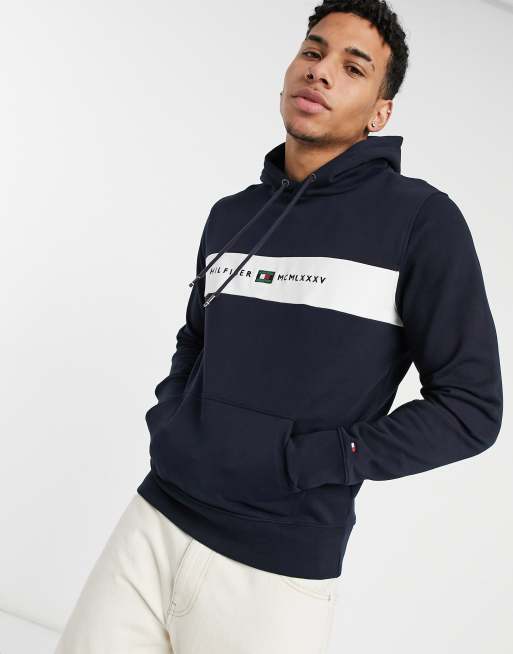 Tommy hilfiger stripe logo 2024 hoodie