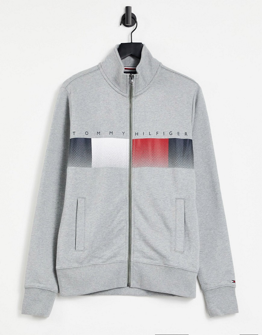 Tommy Hilfiger chest stripe logo zip through sweatshirt in light grey