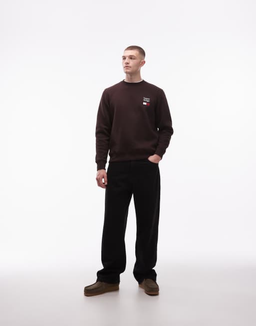 Tommy Hilfiger - Chokoladebrun sweatshirt med broderet flag og logo på brystet , 2 af 5