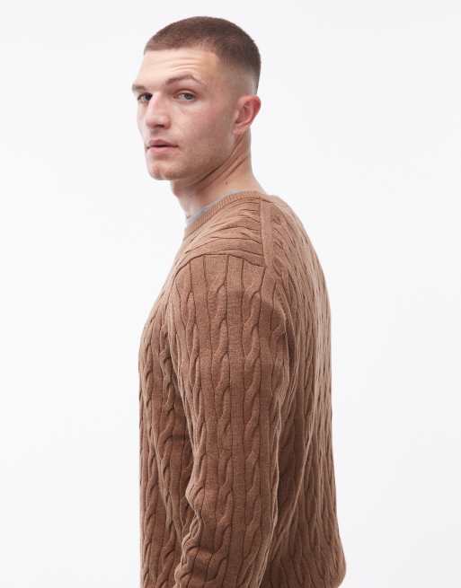 Tommy Hilfiger chunky cable knit jumper in brown, 4 of 5