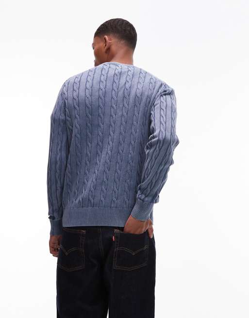 Tommy Hilfiger chunky cable knit jumper in hazy blue, 2 of 4