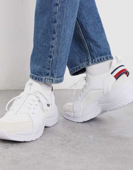 NEW! Tommy Hilfiger Women's Lightz Sneakers White Lace Shoes LOGO Stripe 10