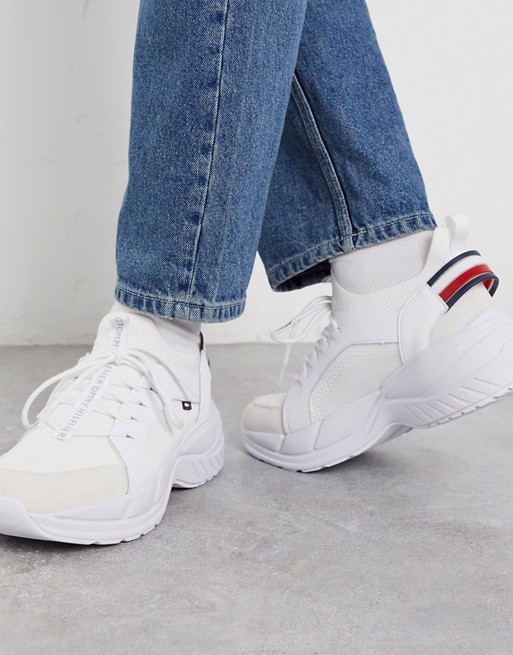 Tommy Hilfiger chunky knit trainer with stripe detail in white