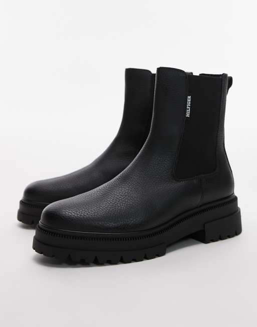 Tommy Hilfiger chunky leather Chelsea boots in black