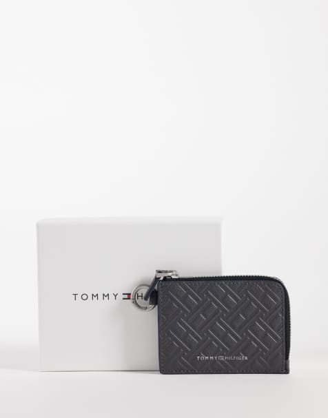 Tommy Hilfiger – Ciemnoszare zapinane na zamek etui na karty z wytłoczonym wzorem z logo z flagą - view 1