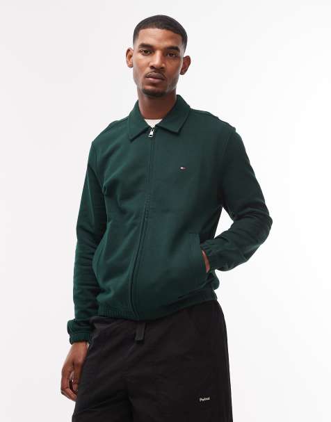 Tommy Hilfiger – Ciemnozielona zapinana na zamek bluza basic z pętelkowego materiału - view 1