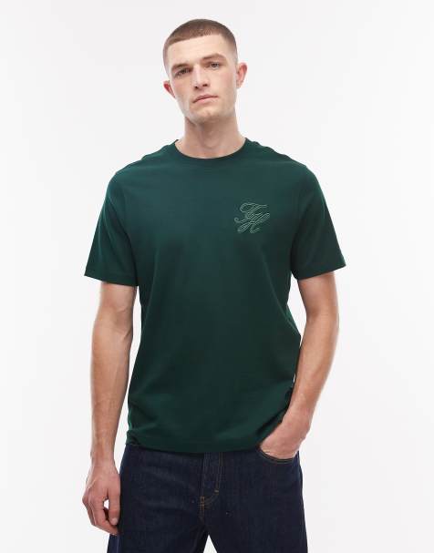 Tommy Hilfiger – Ciemnozielony T-shirt z materiału interlock z napisem - view 1