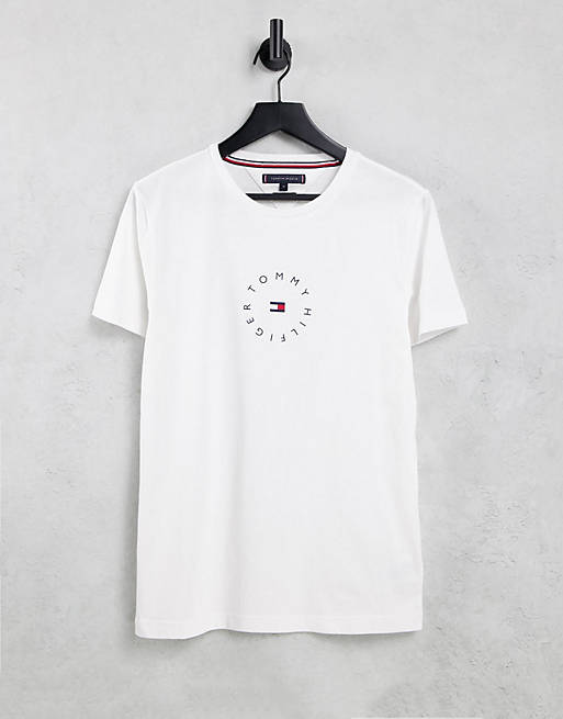 Tommy Hilfiger circle chest logo t-shirt in white | ASOS