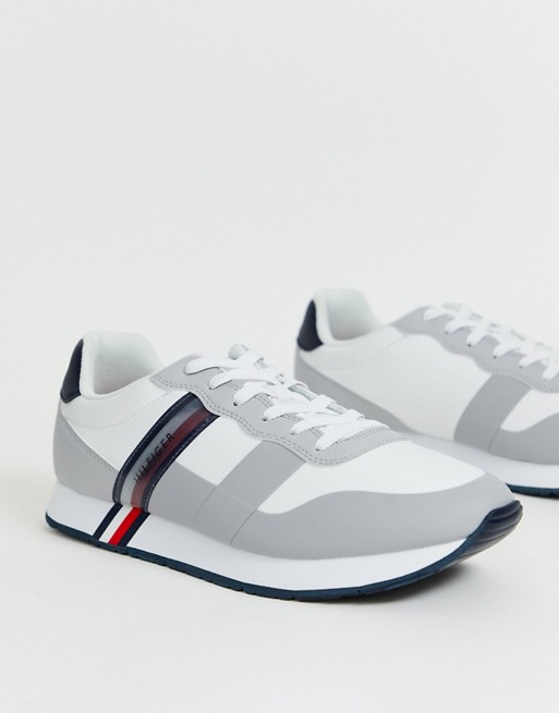 Tommy Hilfiger city modern mixed fabric logo stripe trainers in white