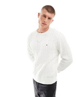 Tommy Hilfiger classic cable crew neck jumper in ancient white - ASOS Price Checker
