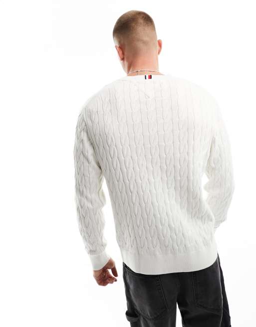 Tommy Hilfiger classic cable crew neck jumper in ancient white | ASOS