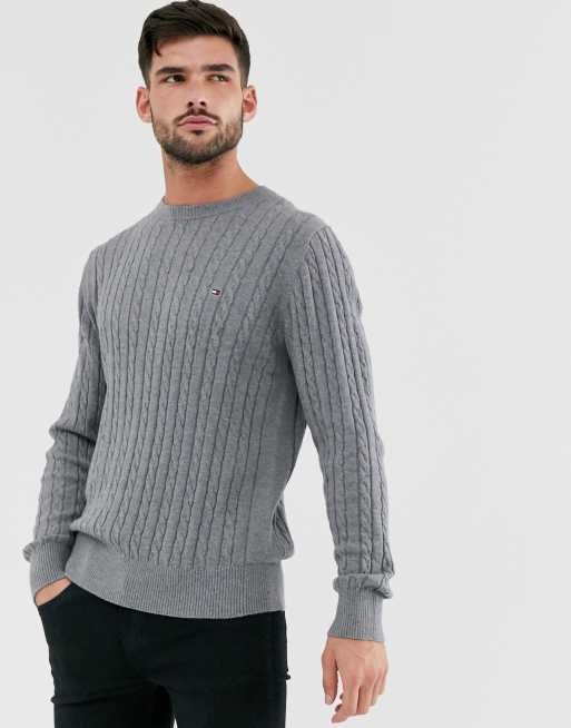 Hilfiger cable knit crew jumper in grey | ASOS