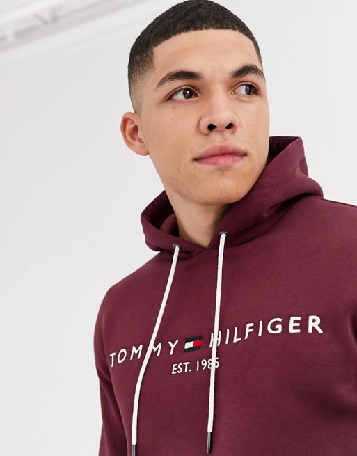Tommy Hilfiger classic chest logo hoodie in burgundy