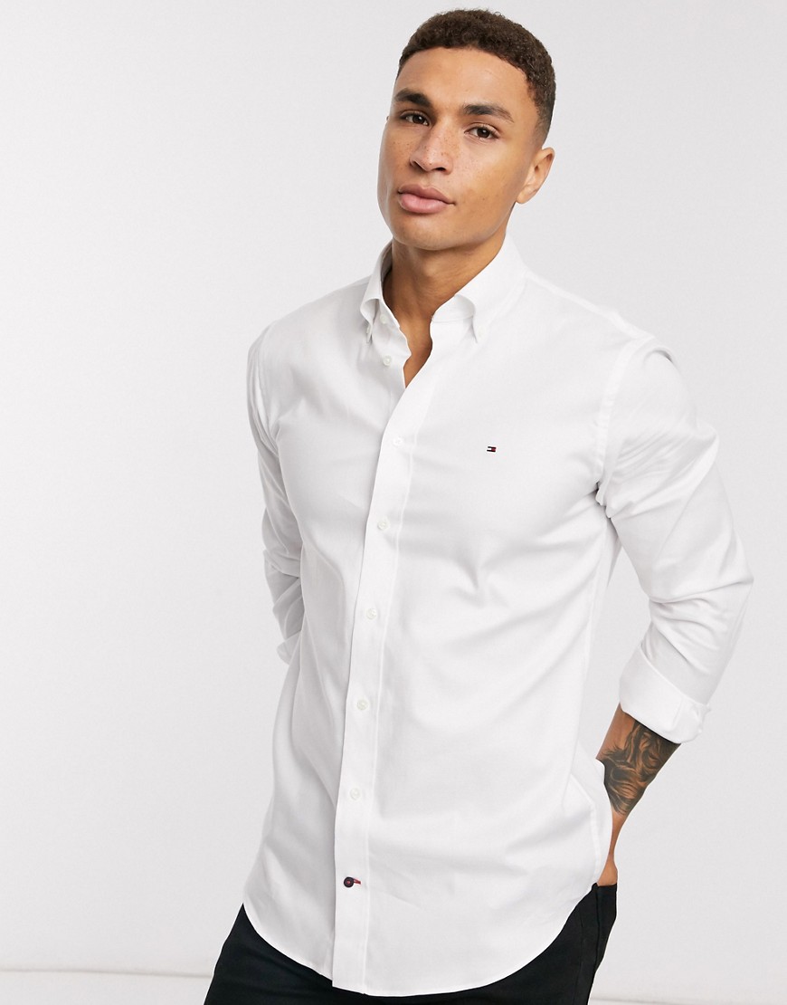 Tommy hilfiger classic dobby button down long sleeve shirt-White
