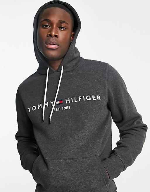Tommy Hilfiger classic logo hoodie in dark grey | ASOS