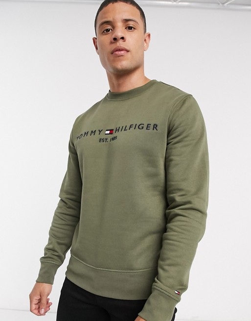 Tommy Hilfiger classic logo sweatshirt in olive